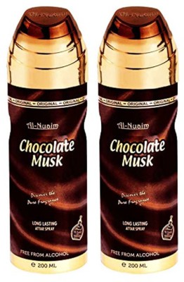 Al Nuaim CHOCOLATE MUSK Long Lasting Free From Alcohol Pack of-2 Perfume Body Spray  -  For Men & Women(200 ml, Pack of 2)
