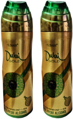 Al Nuaim Dubai GOLD Long Lasting Free From Alcohol Pack of-2 Perfume Body Spray  -  For Men & Women(200 ml, Pack of 2)