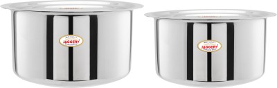 JAGGERY Stainless Steel Round Bottom Heavy Gauge Patila/Bhagona/Tapeli/ Tope With Lid 3.5Ltr, 4.5Ltr, (pack Of 2) Tope Set with Lid 3.5 L, 4.5 L capacity 23 cm, 25 cm diameter(Stainless Steel)
