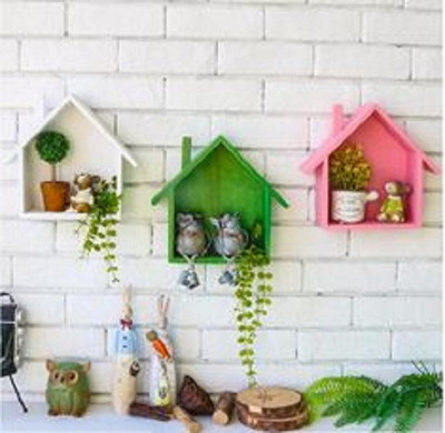 Umar Enterprises Wall shelf Hut & House rack shelves Lodge House shape shelf MDF Hut Wall mounting ,floating ,Hanging Wall decor set of 3 Hut Shape for Living room & Bedroom Wall storage Hut & House shape shelves MDF MDF (Medium Density Fiber) Wall Shelf(Number of Shelves - 3, White, Green, Pink)