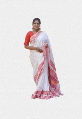 TARAMA ENTERPRISE Printed Handloom Pure Cotton Saree(White)