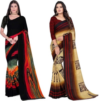 Leelavati Floral Print Daily Wear Georgette Saree(Pack of 2, Maroon, Black)