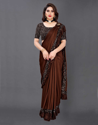 sareel Embellished Bollywood Lycra Blend Saree(Brown)