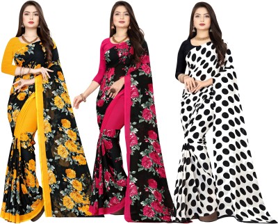 Anand Sarees Printed Daily Wear Georgette Saree(Pack of 3, White, Black)