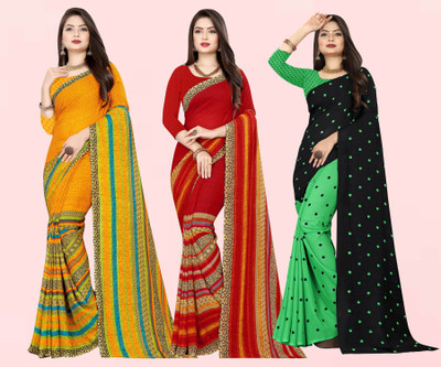 kashvi sarees Printed Daily Wear Georgette Saree(Pack of 3, Red, Black, Yellow)