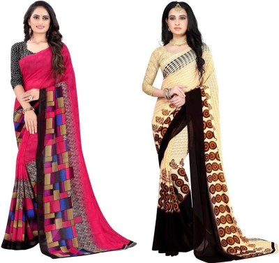 Leelavati Printed Daily Wear Georgette Saree(Pack of 2, Pink, Beige)