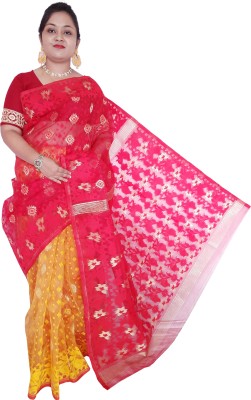 Mayabi Woven Jamdani Cotton Silk Saree(Red)