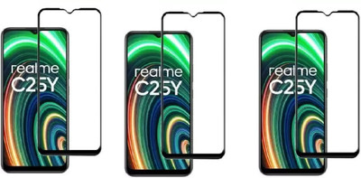 ISAAK Edge To Edge Tempered Glass for Realme C25Y Edge to Edge, Full Glue, 11D Tempered Glass(Pack of 3)