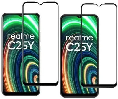 ISAAK Edge To Edge Tempered Glass for Realme C25Y Edge to Edge, Full Glue, 11D Tempered Glass(Pack of 2)