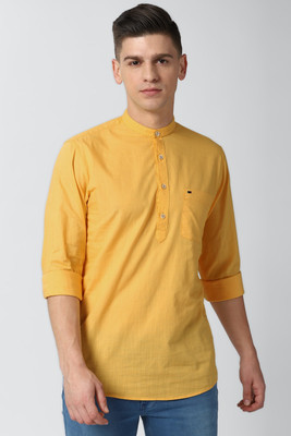 PETER ENGLAND Men Self Design Casual Yellow Shirt