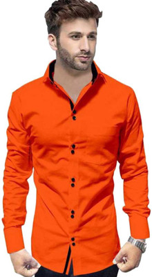 VTEXX Men Solid Casual Orange Shirt