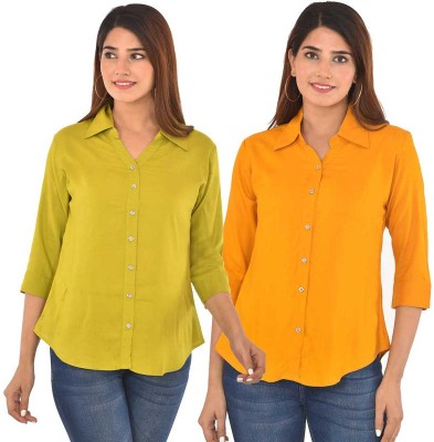 FABISHO Women Solid Casual Light Green, Yellow Shirt(Pack of 2)