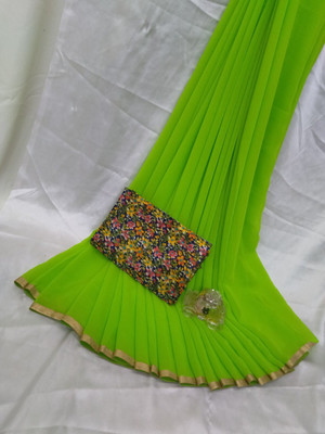 Sareez House Solid/Plain Ikkat Chiffon Saree(Green)