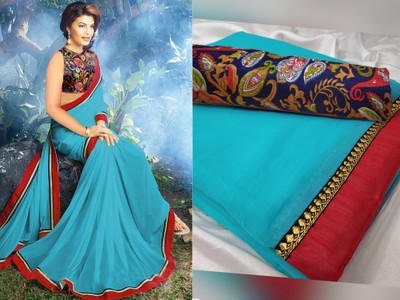 Sareez House Digital Print Bollywood Chiffon Saree(Light Blue)