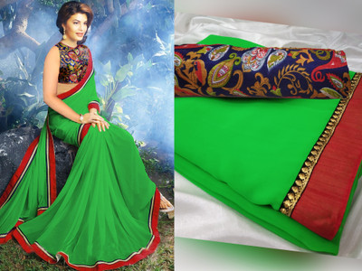 Sareez House Solid/Plain Bollywood Chiffon Saree(Green)