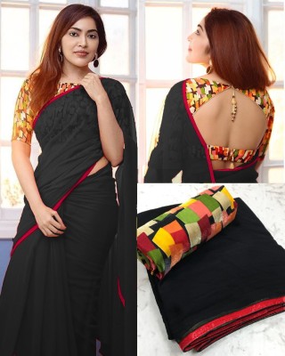 Guru Alankar Printed Daily Wear Chiffon Saree(Black)