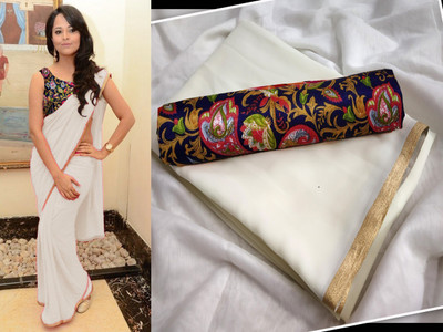 Sareez House Solid/Plain Bollywood Chiffon Saree(White)