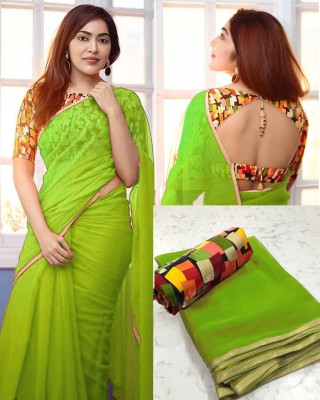 Guru Alankar Printed Daily Wear Chiffon Saree(Green)