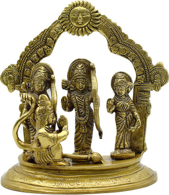 Puja N Pujari Ram Darbar Murt i/ Ram Lakshman Sita Hanuman Statue Idol for Pooja Room Decorative Showpiece  -  18 cm(Brass, Gold)