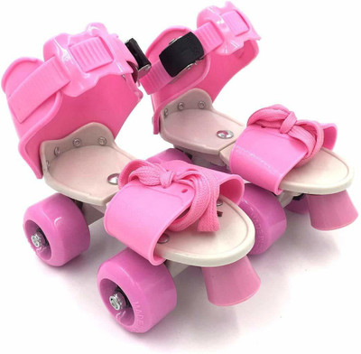 Wild Panda Roller Skates for Kids Age Group 5-15 Years Adjustable - Size 18 CM -23 CM UK Quad Roller Skates - Size 18 CM -23 CM UK(Pink)