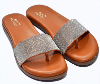 R N COLLECTION Women Slides(Silver , 9)