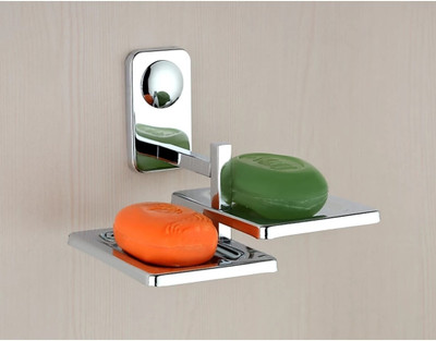 SKYLIFE Customers 1st Choice Square Shape Double Soap Holder Stand,Soap Case,Soap Dish for Bathroom-Pack of 1(Silver)(Silver)