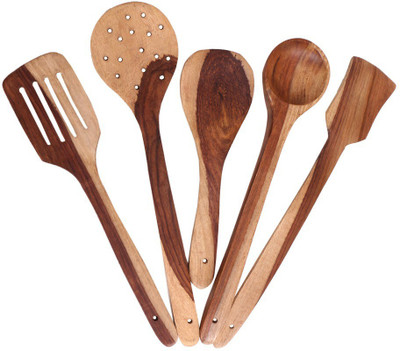 Flipkart SmartBuy Wooden Spoons and Spatula for Cooking, Sleek, Sold and Non-Stick Cookware for Home Use and Kitchen Décor Wooden Spatula(Pack of 5)