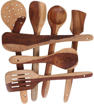 Flipkart SmartBuy Premium Handmade Wooden Non-Stick Serving and Cooking Spoon Kitchen Tools Utensil, Set of 7 Wooden Spatula(Pack of 7)
