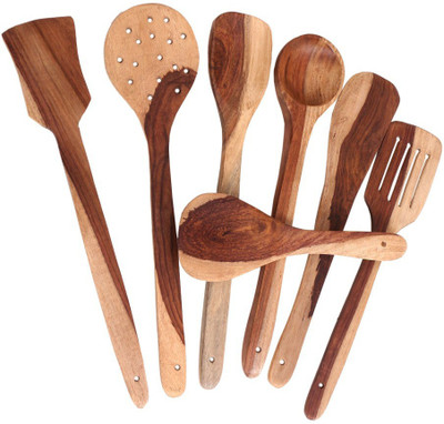Flipkart SmartBuy Wooden Serving and Cooking Non Stick Wooden Spoon Set of 7 Cooking Tools Wooden Spatula(Pack of 7)