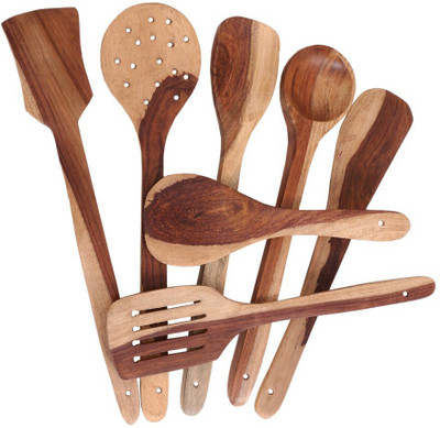 Flipkart SmartBuy Wooden Utensils Cooking Nonstick Cookware Spatula Spoons for Kitchen Set of 7 Wooden Spatula(Pack of 7)