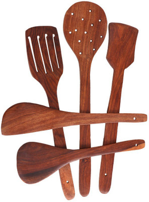 Flipkart SmartBuy Premium Wooden Non-Stick Serving and Cooking Spoon Kitchen Tools Utensil, Set of 5 Wooden Spatula(Pack of 5)