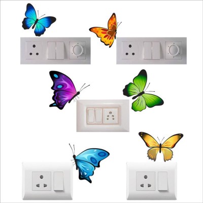 NOOR DECOR 30 cm Multicolour Butterflies Switch Board Sticker Self Adhesive Sticker(Pack of 1)