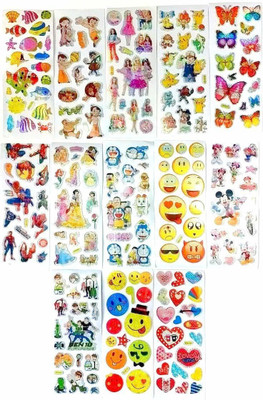 DSR 3 cm Cartoon Character Puffy 3D Stickers Mix of Smiley Shining Sticker in Single Page - Pack of 10 Removable Sticker(Pack of 10)
