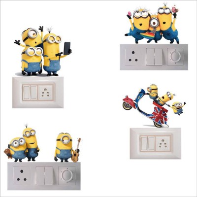 NOOR DECOR 30 cm Playing Minions Switch Board Sticker Self Adhesive Sticker(Pack of 1)