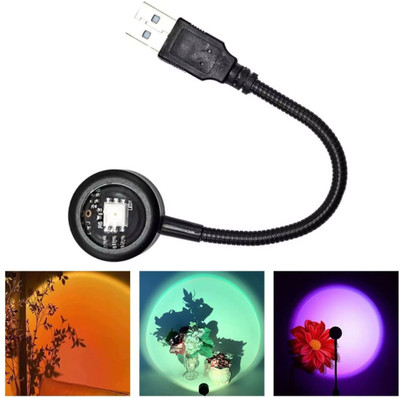 Techobucks 7 Colours Flexible Rainbow Sunset Projection Lamp Atmosphere Led Night Light Projector Home Coffe Shop Background Wall Bedroom Decoration R13-05 Led Light(Black)