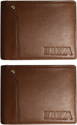 EBEZA Men Tan Artificial Leather Wallet(3 Card Slots, Pack of 2)