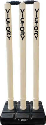 VICTORY Heavy Cricket Wickets , Cricket Stump Set - 3 Stumps + 2 Bails + 1 Stand(White)