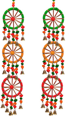 RVART WALL Hanging Aluminium, Cotton, Jute, Polyresin, Silk Windchime(35 inch, Green, Orange, Red)