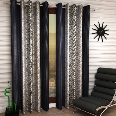 Home Sizzler 274 cm (9 ft) Polyester Semi Transparent Long Door Curtain (Pack Of 2)(Printed, Grey)