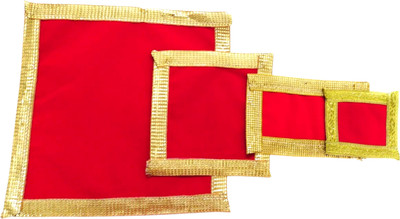 Epoojacart Pack of 4 Red Velvet Pooja Aasanas in Different Sizes - Red Velvet Pooja Aasan - Pooja Chowki Aasan - Pooja Kapda for Aasan - Pooja Mat - Aasan for Pooja Mandir Altar Cloth