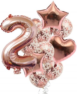 Bash N Splash Solid Birthday Anniversary celebration Rose Gold 2nd Number Balloon with 2 Digit Balloon for Including Star, Heart and Confetti Balloons (PACK OF 11) Balloon Bouquet(Gold, Pink, Pack of 11)