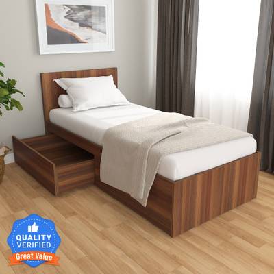 Studio Kook Tribe Left Engineered Wood Single Drawer Bed  (Finish Color - Walnut, Delivery Condition - Knock Down)