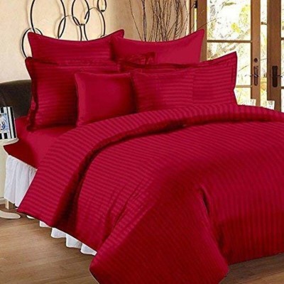 Vaquita 300 TC Cotton King Striped Flat Bedsheet(Pack of 1, Red)