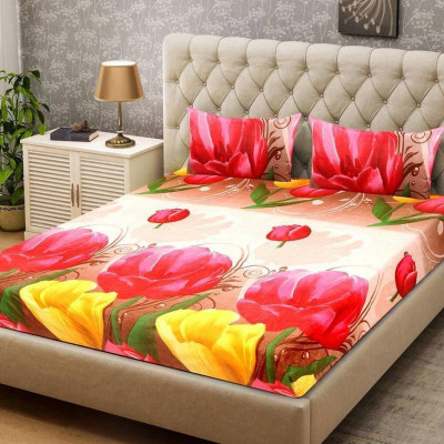 CHUNNU3STAR 120 TC Microfiber Double 3D Printed Flat Bedsheet(Pack of 1, Multi008)