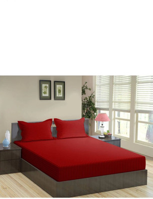 gbl impex 144 TC Cotton Double Striped Fitted (Elastic) Bedsheet(Pack of 1, Red)