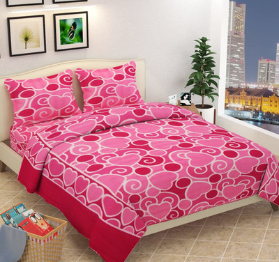 PROZONE 210 TC Polyester Double Printed Flat Bedsheet(Pack of 1, Pink)
