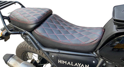 ANK BULLET Leatherette Himalayan Design Cushion Seat Cover for (Black with Red Stitching) Split Bike Seat Cover For Royal Enfield NA