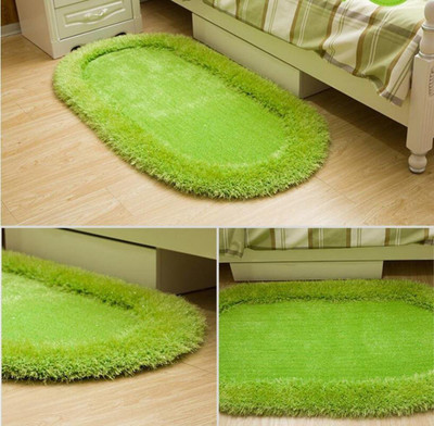 SR Handloom Light Green Polyester Runner(2 ft,  X 2 ft, Oval)