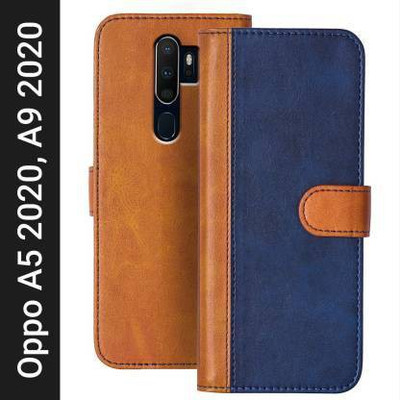Mycos Flip Cover for Oppo A9 2020(Blue, Brown, Shock Proof, Pack of: 1)