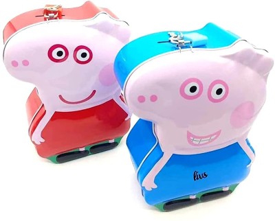 TinyTales Peppa Pig Shaped Metal Money Bank Piggy Bank for Kids Boys & Girls with Lock Pack of 2 ( Assorted ) Coin Bank(Multicolor)